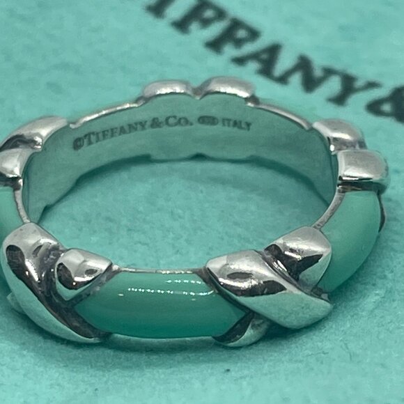 Tiffany & Co. Blue Enamel Signature X Band Ring Size 5 - Picture 5 of 12